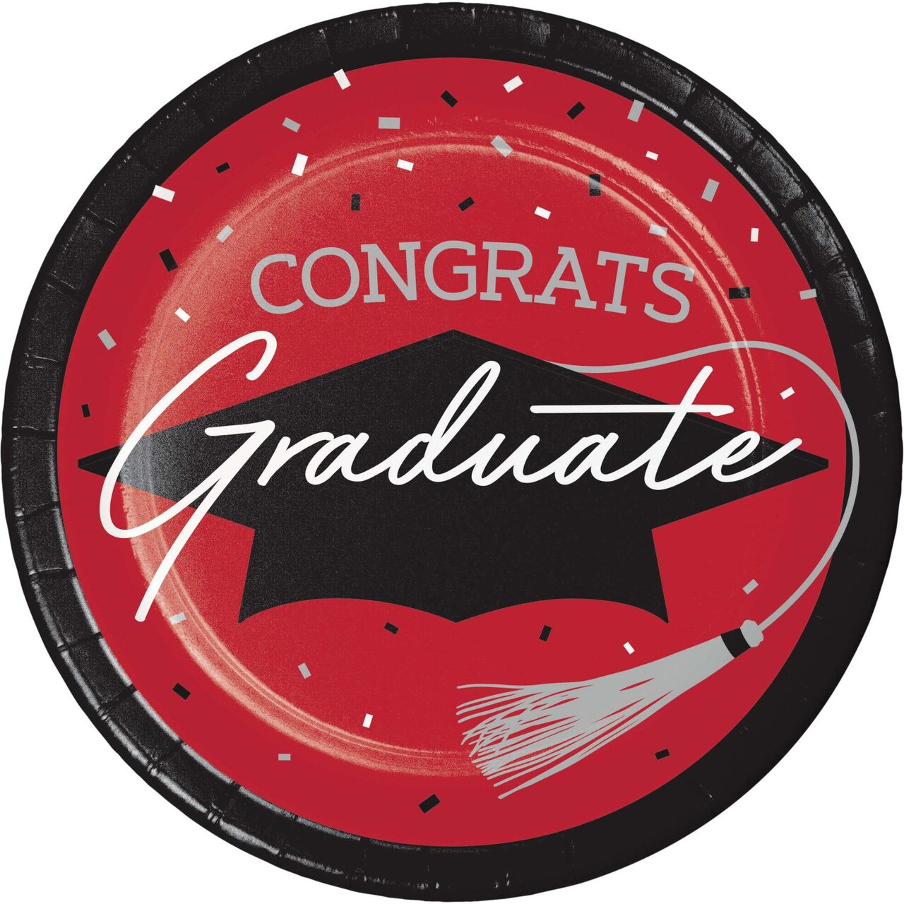 Classic Red Graduation Paper 6.75 Inch Dessert Plates (18/Pkg)